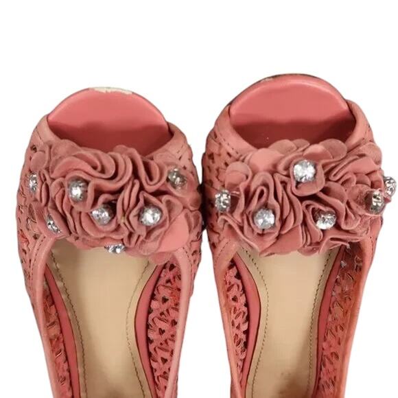 Report Shoes Womens 7 Flats Slip On Woven Peep Toe Ruffle Embellished Fashion - Picture 9 of 16